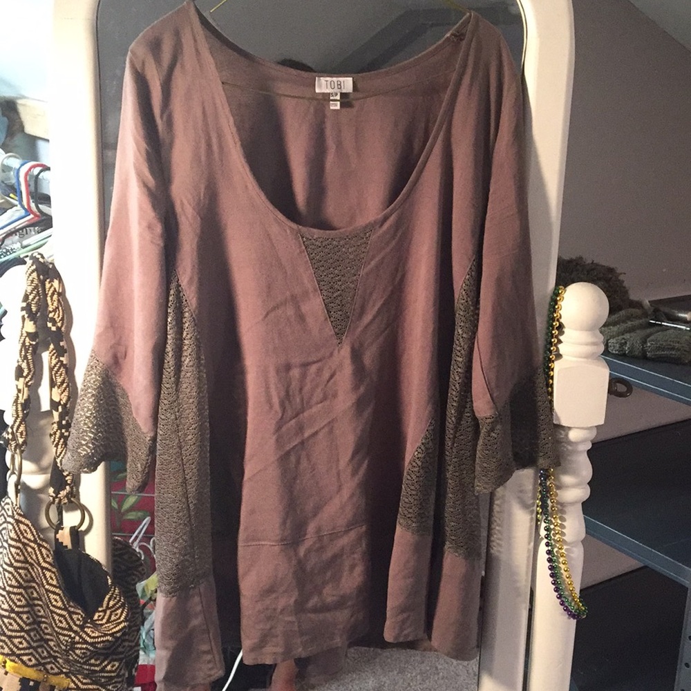 Green/Grey Half sleeve loose Tobi shirt with lace